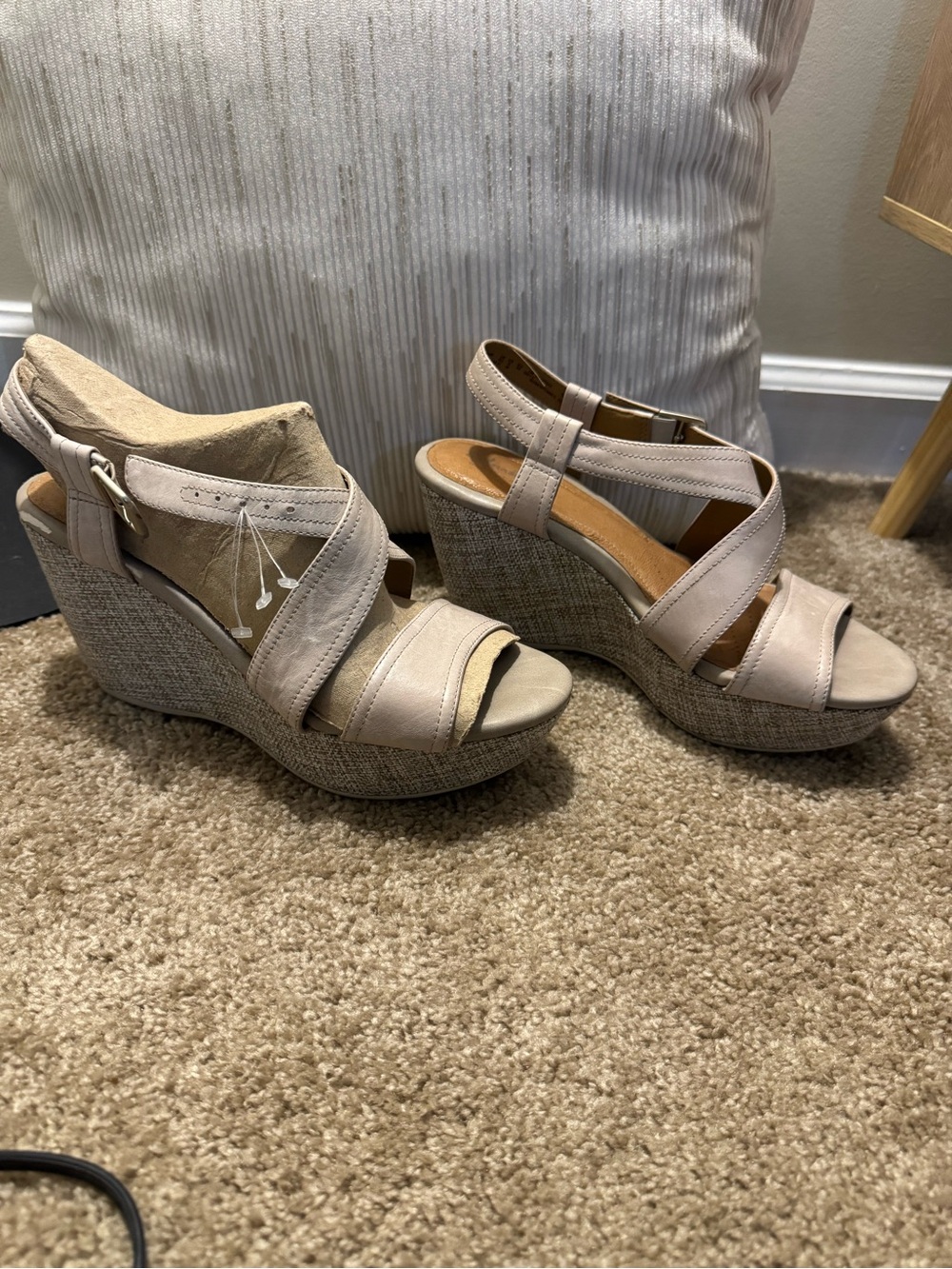 Clarks Taupe Wedge Sandals with Textured Platform